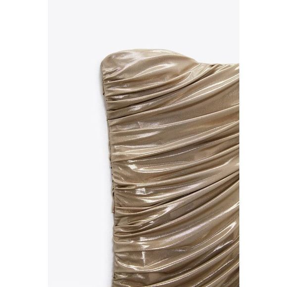 ZARA GOLD METALLIC STRAPLESS MINI DRESS WITH STRAIGHT METALLIC - Picture 10 of 11